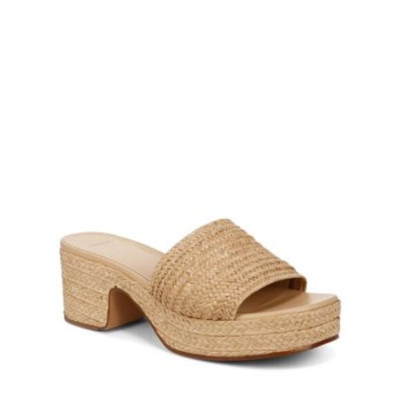 Vince 'Margo' Tan Leather Raffia Espadrille Block Heel Platform Sandals Size 7.5 - Picture 1 of 6